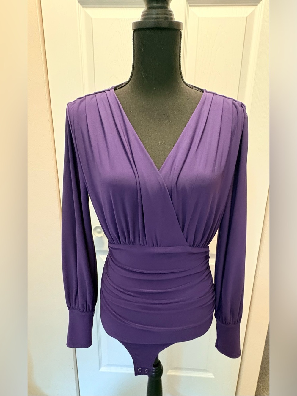 Express Purple Long-Sleeve V-Neck Bodysuit